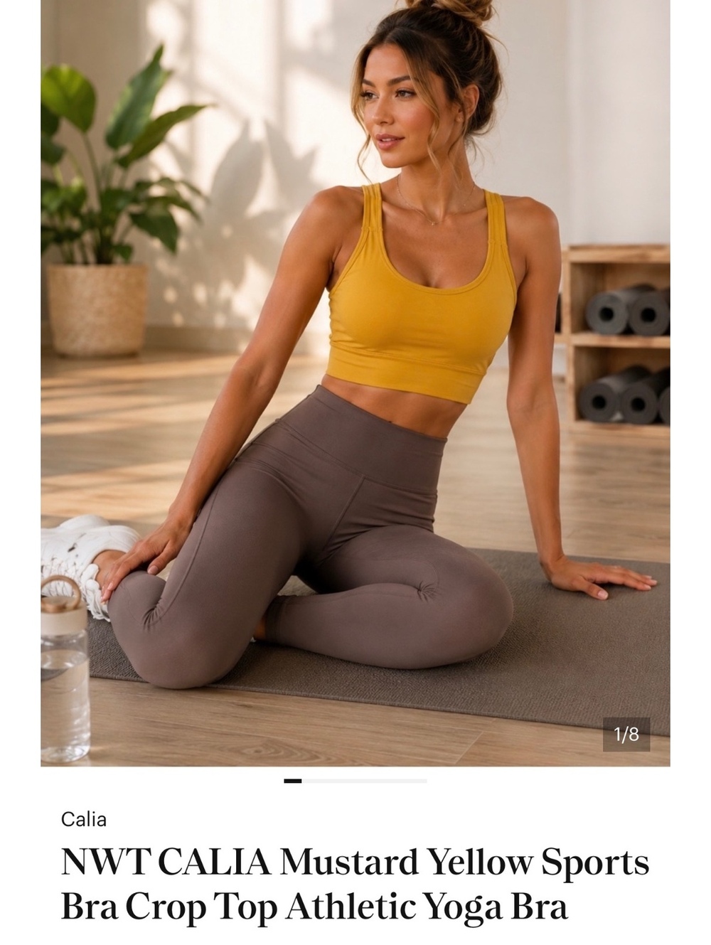 CALIA Mustard Yellow Sports Bra Crop Top Athletic Yoga Bra XS